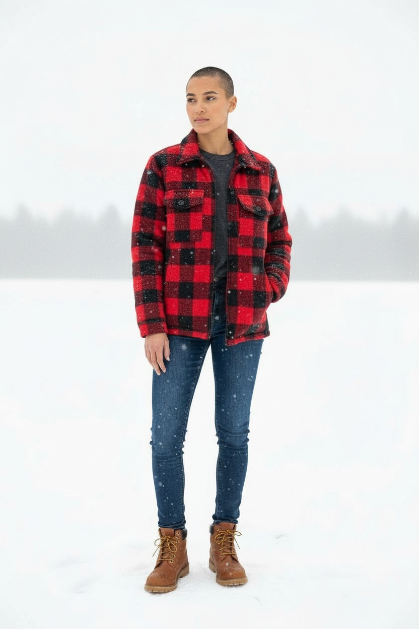 Vuorattu flanellitakki puna/musta